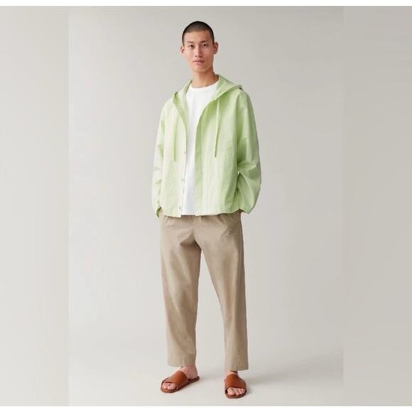 COS Men’s Lightweight Hooded Jacket Seersucker Green Large Scandi Minamalist - Picture 2 of 11